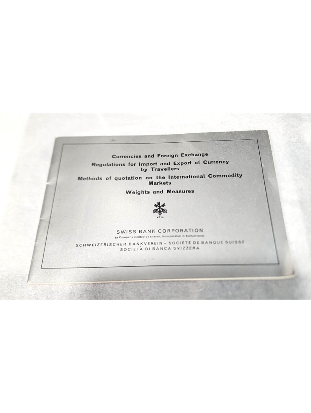 Vtg Swiss Bank Corporation Foreign Exchange Currency Regulation Booklet Manual